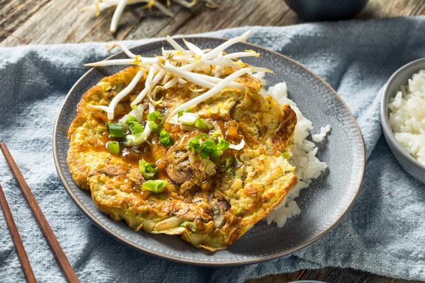 Ouă Chinezească Casă Foo Yung Omelette Orez — Fotografie, imagine de stoc