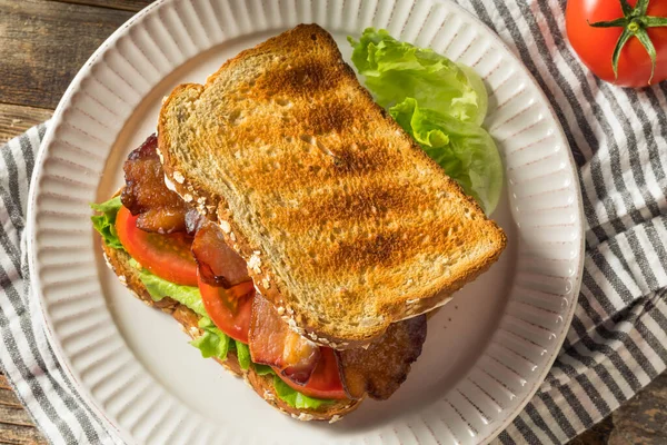 Tocino Casero Lechuga Tomate Blt Sandwich Listo Para Comer — Foto de Stock