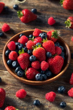 Çiğ organik taze böğürtlen, yabanmersini, ahududu ve çilek.