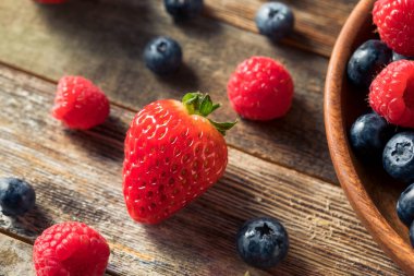 Çiğ organik taze böğürtlen, yabanmersini, ahududu ve çilek.
