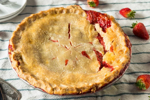 Tarte Rhubarbe Aux Fraises Sucrée Maison Prêt Manger — Photo