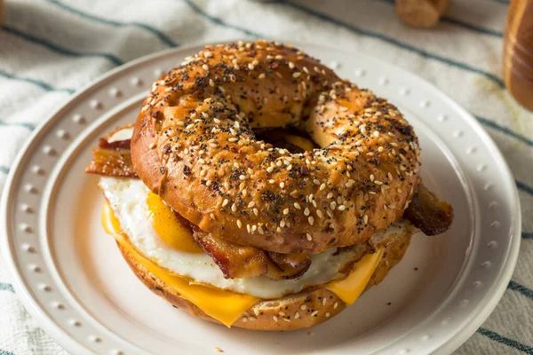 Homemade Fried Egg Bagel Sandwich Cheese Bacon — Stock Photo, Image