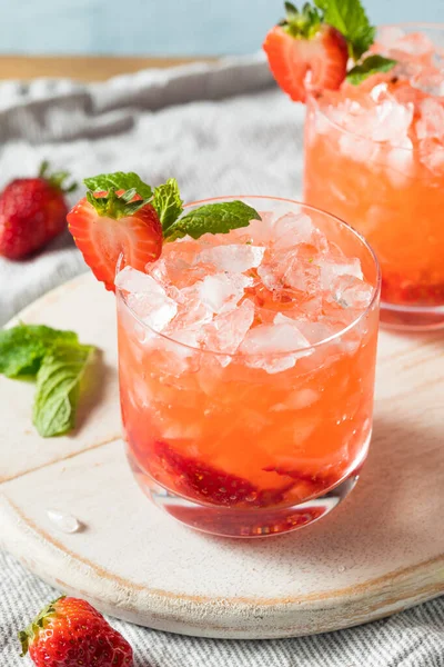 Homemade Boozy Strawberry Mint Smash Cocktail with Gin