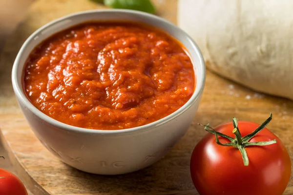 Fresh Organic Basil Tomato Pizza Sauce Ready Use — Stock Photo, Image