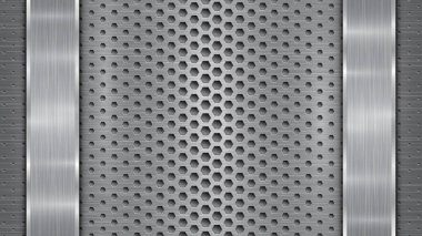 Delikli metal arkaplan ve iki cilalı tabak