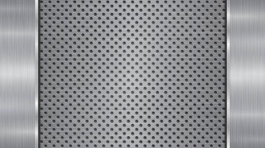 Delikli metal arkaplan ve iki cilalı tabak