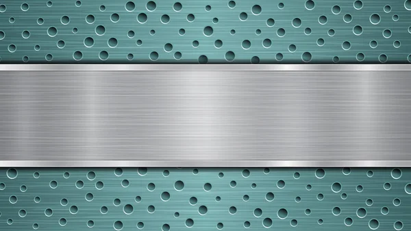 Hintergrund Aus Hellblauer Perforierter Metallischer Oberfläche Mit Löchern Und Horizontaler — Stockvektor