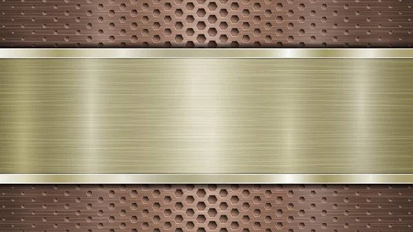 Bronz Delikli Metalik Yüzey Yatay Altın Kaplama Metal Desenli Parıltılı — Stok Vektör