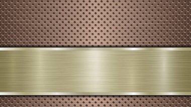 Bronz delikli metalik yüzey ve yatay altın kaplama metal desenli, parıltılı ve parlak kenarlı.
