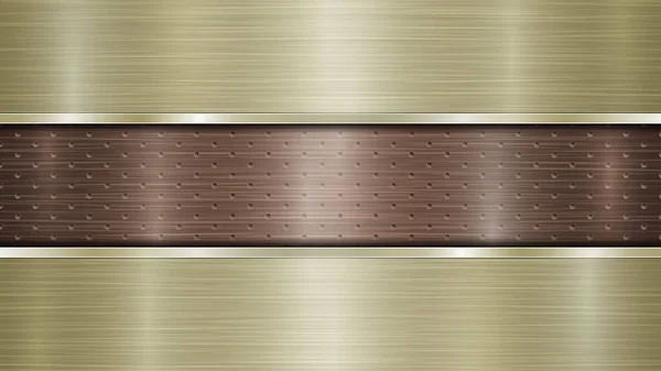 Fond Surface Métallique Perforée Bronze Avec Trous Deux Plaques Horizontales — Image vectorielle
