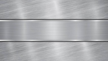 Background in silver and gray colors, consisting of a shiny metallic surface and one horizontal polished plate located centrally, with a metal texture, glares and burnished edges clipart