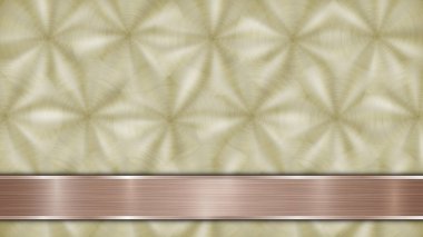 Altından oluşan arka plan parlak metalik bir yüzey ve bir yatay cilalı bronz plaka, metal dokusu, parıltısı ve yanmış kenarları ile aşağıda yer almaktadır.