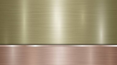 Altından oluşan arka plan parlak metalik bir yüzey ve bir yatay cilalı bronz plaka, metal dokusu, parıltısı ve yanmış kenarları ile aşağıda yer almaktadır.