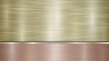 Altından oluşan arka plan parlak metalik bir yüzey ve bir yatay cilalı bronz plaka, metal dokusu, parıltısı ve yanmış kenarları ile aşağıda yer almaktadır.