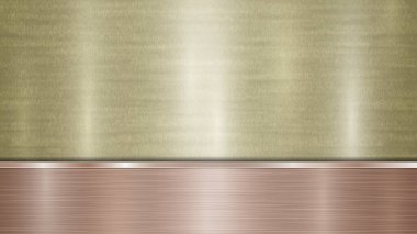 Altından oluşan arka plan parlak metalik bir yüzey ve bir yatay cilalı bronz plaka, metal dokusu, parıltısı ve yanmış kenarları ile aşağıda yer almaktadır.