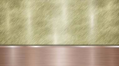 Altından oluşan arka plan parlak metalik bir yüzey ve bir yatay cilalı bronz plaka, metal dokusu, parıltısı ve yanmış kenarları ile aşağıda yer almaktadır.