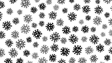 Virüs sembolleri olan bir arka plan, siyah üstüne beyaz. Koronavirüs salgınıyla ilgili resimler..