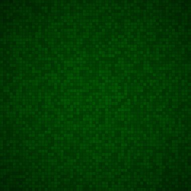Koyu yeşil renkli küçük kare veya piksellerin soyut arkaplanı