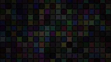 Siyah arkaplan üzerindeki küçük çok renkli karelerin ya da piksellerin soyut çizimi