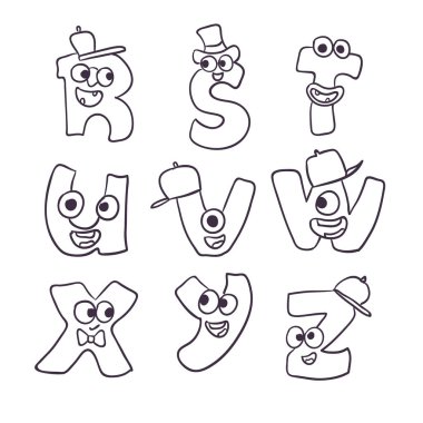 Sevimli Canavarlar doodle alfabe abc