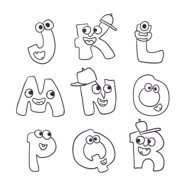 Sevimli Canavarlar doodle alfabe abc