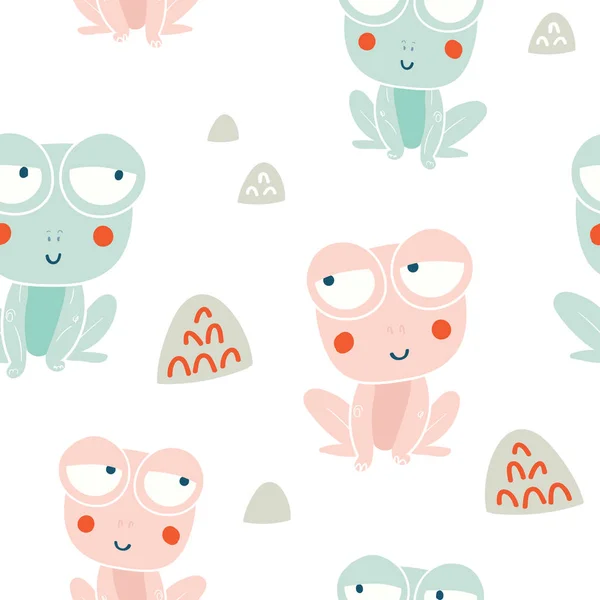 Cute frogs characters seamless pattern