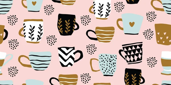 コーヒー、スカンディナヴィアのカップとシームレスなパターン — ストックベクタ