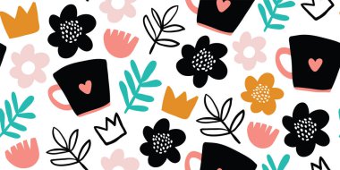 Fincan, taç, çiçek desenli İskandinav deseni