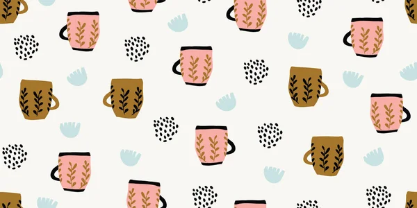 Modèle sans couture avec des tasses de café, scandinave — Image vectorielle