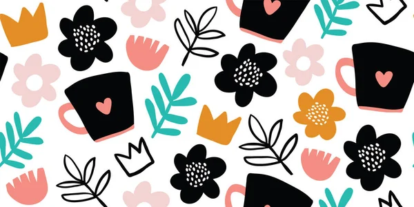 Fincan, taç, çiçek desenli İskandinav deseni