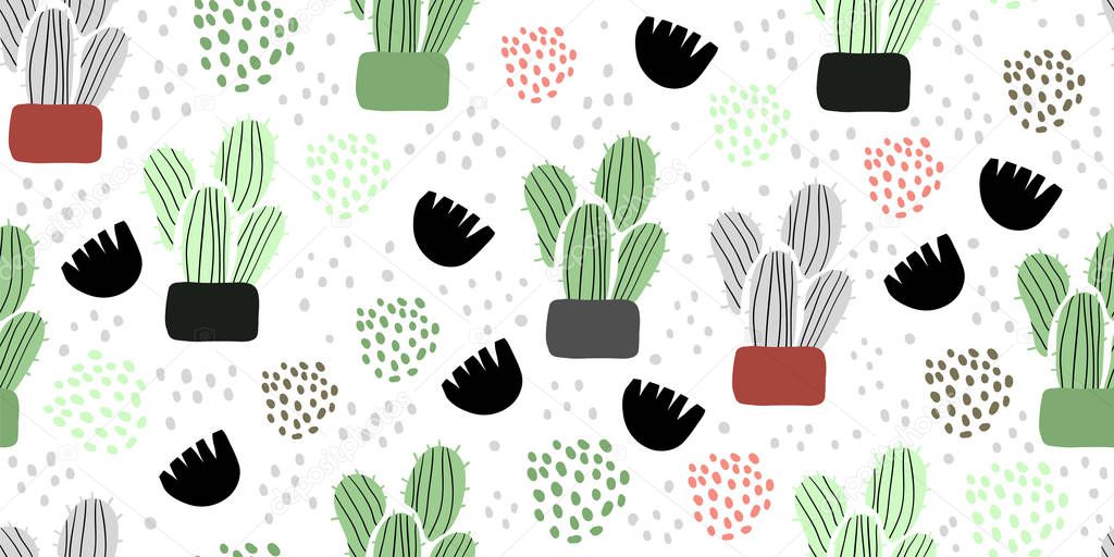 Seamless pattern with cactuses, succulents