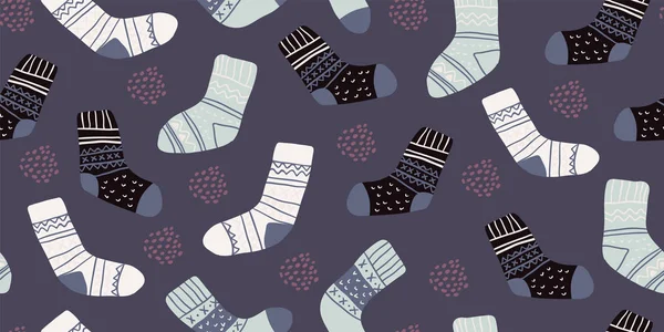 Nahtloses Muster mit Kollektion von Hygge-Socken — Stockvektor