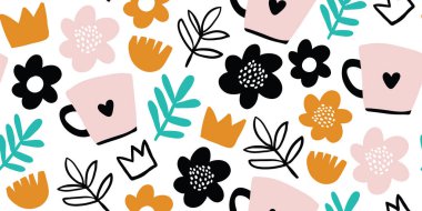 Fincan, taç, çiçek desenli İskandinav deseni