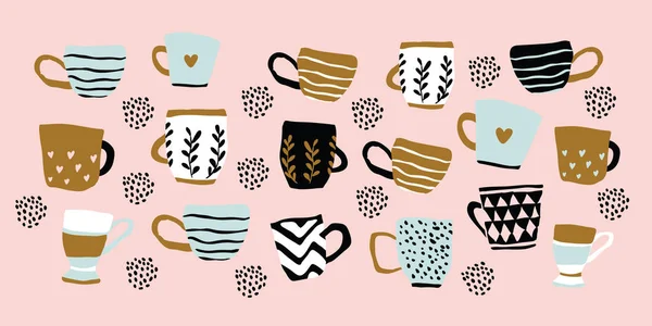 Affiche avec différentes tasses de thé, scandinave — Image vectorielle