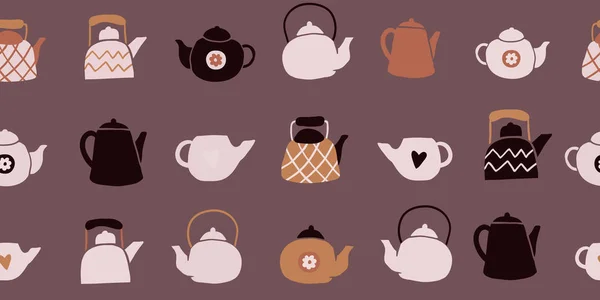 Şirin çay demlikleri kusursuz İskandinav desenleri — Stok Vektör