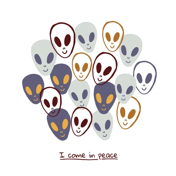 Ilustración del círculo con caras de extraterrestres en blanco — Vector de stock