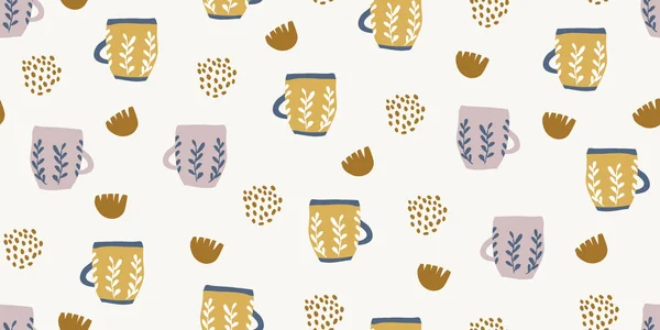 Modèle vintage avec des tasses de café, scandinave — Image vectorielle