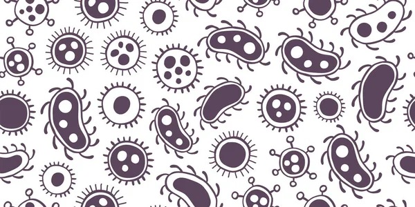 박테리아 바이러스 Doodle seamless 패턴, 미니멀리즘 — 스톡 벡터