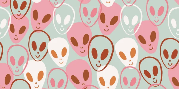 Patrón infantil sin costuras con caras de extraterrestres ufo — Vector de stock