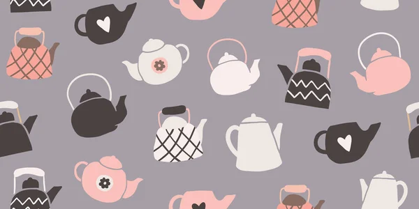 Şirin çay demlikleri kusursuz İskandinav desenleri — Stok Vektör
