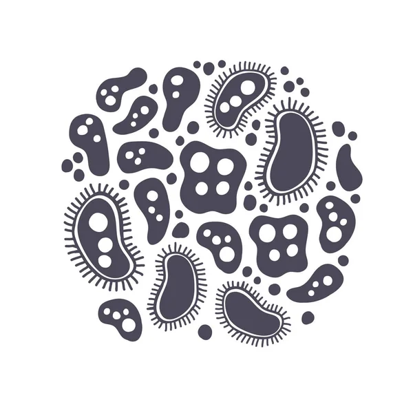Ilustracja kręgu bakterii wirusa, minimalizm — Wektor stockowy