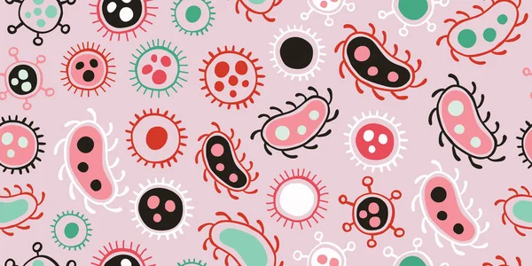 Bactéria vírus doodle padrão sem costura, minimalismo — Vetor de Stock
