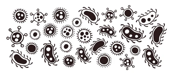 Virus batterico doodle vector set, minimalismo — Vettoriale Stock