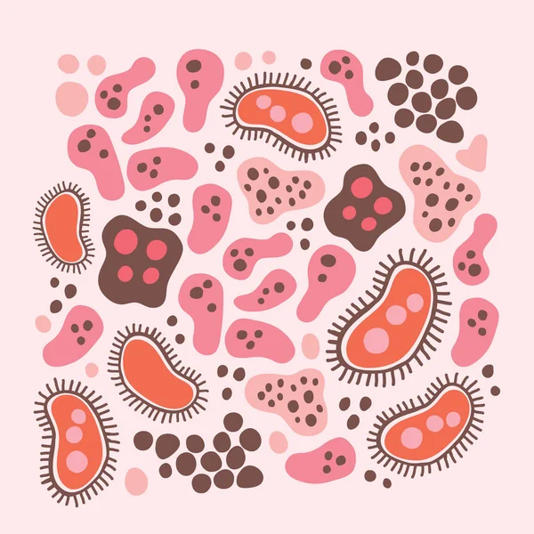 박테리아 바이러스의 사각형 묘사, 극미성 — 스톡 벡터