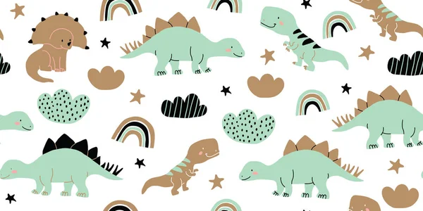 Patrón inconsútil de dinosaurio dino escandinavo — Vector de stock