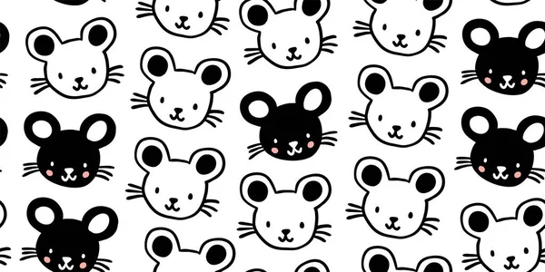 Nahtloses Muster mit niedlichen schwarzen Doodle-Mäusen — Stockvektor