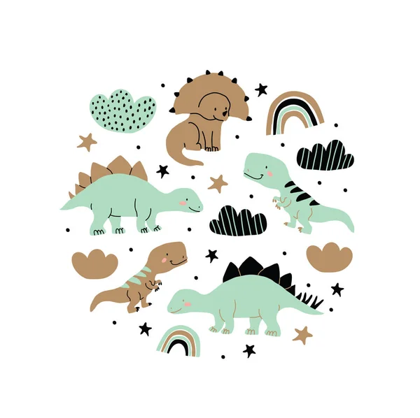 Ręcznie rysowane dinozaury skandynawski styl ilustracja — Wektor stockowy