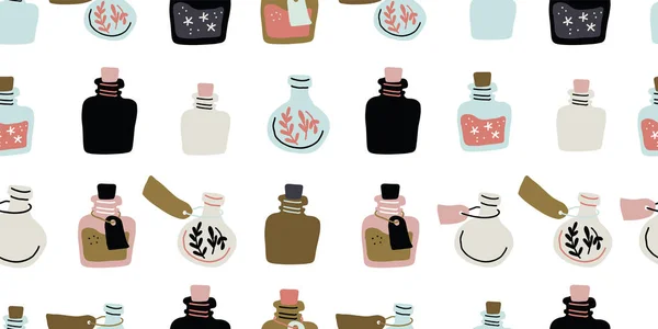 Modèle sans couture - bouteilles de potion magique colorées — Image vectorielle