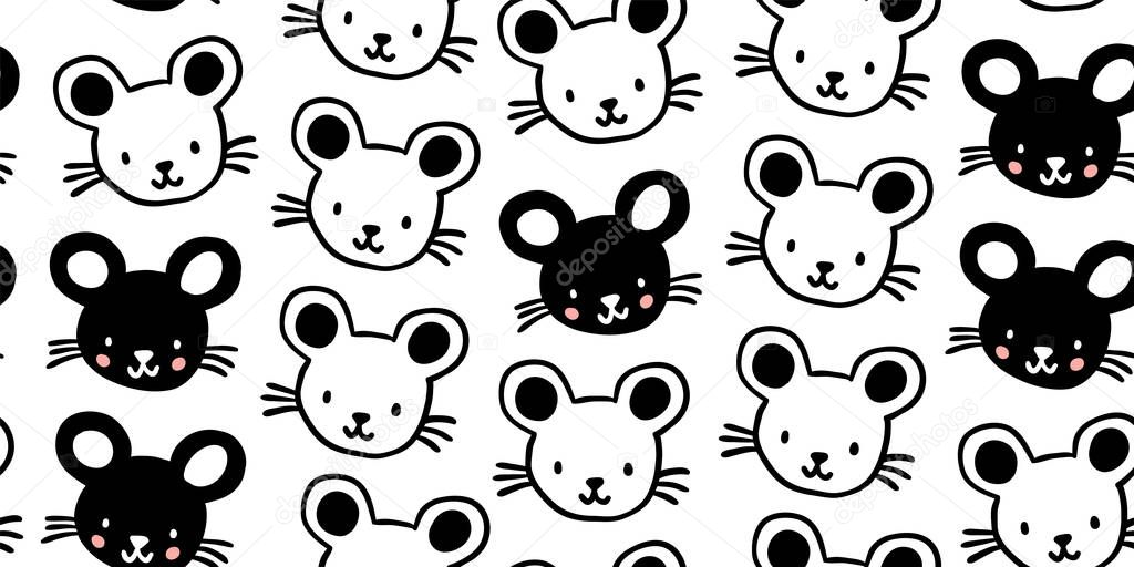 seamless pattern with cute black doodle mouses
