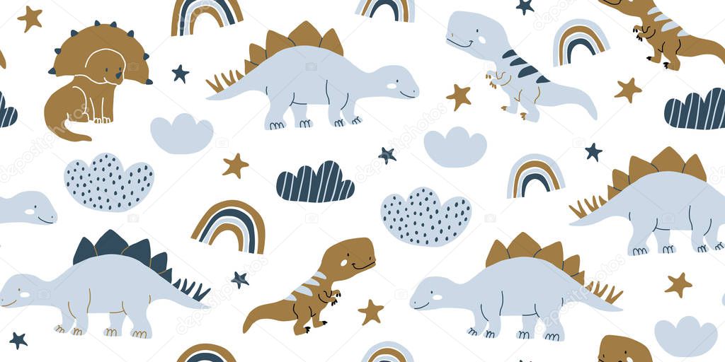 Scandinavian dino dinosaur seamless pattern